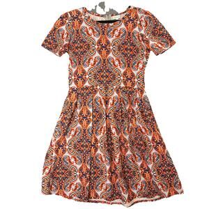 Lularoe Womens Retro Paisley Amelia Dress Short Sleeve Zip XL Multicolor